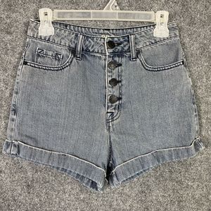 BDG Super High Rise Foxy Button Fly Cuffed Shorts Women 26 Blue Denim 5 Pocket